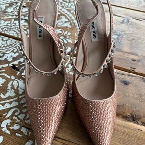 Miu Miu Blush Pink Crystal-Embellished Pointed Slingback Pumps